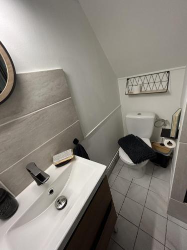 a bathroom with a white sink and a toilet at Au 15 - Charmant Studio hyper centre in Saint-Amand-Montrond