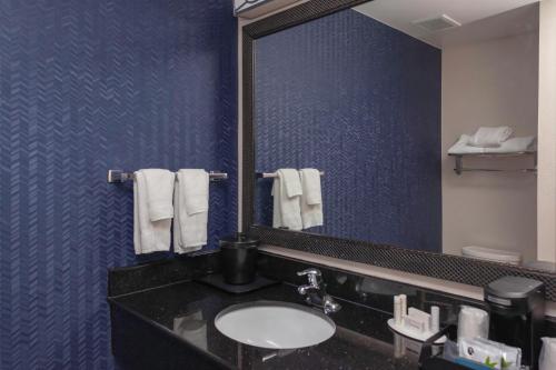 a bathroom with a sink and a large mirror at Fairfield Inn & Suites by Marriott Matthews Charlotte in Charlotte