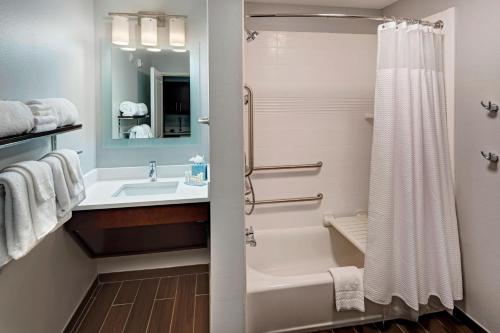 La salle de bains est pourvue d'un lavabo et d'une douche. dans l'établissement TownePlace Suites by Marriott Baton Rouge Port Allen, à Port Allen