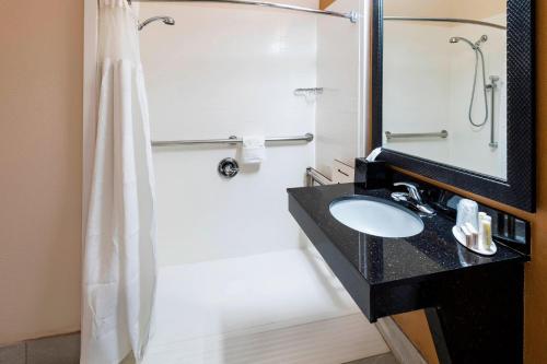 a bathroom with a sink and a shower at Fairfield Inn and Suites St Petersburg Clearwater in Clearwater