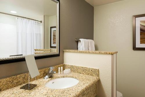 a bathroom with a sink and a mirror at Courtyard Fort Myers at I-75 and Gulf Coast Town Center in Estero
