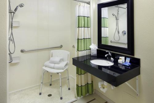 a bathroom with a sink and a shower and a mirror at Fairfield Inn & Suites Phoenix Midtown in Phoenix