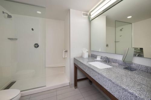 a bathroom with a sink and a shower and a toilet at Courtyard by Marriott Richmond Downtown in Richmond