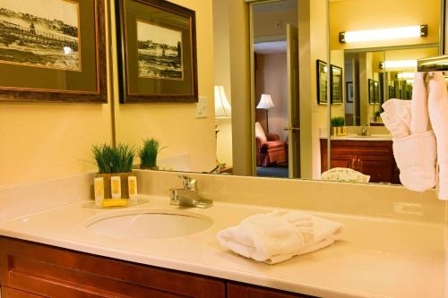 La salle de bains est pourvue d'un lavabo et d'un miroir. dans l'établissement Residence Inn Minneapolis Eden Prairie, à Eden Prairie