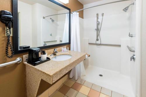 a bathroom with a sink and a shower at Fairfield Inn & Suites Marianna in Marianna