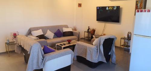 a living room with a couch and a tv at STEFARIS PROPERTIES 'sioukris court' in Larnaka