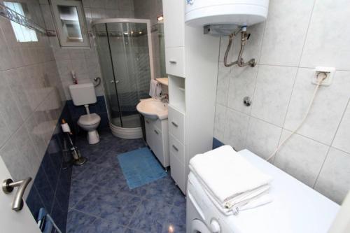 a bathroom with a shower and a toilet and a sink at Apartment Deluxe in Rovinj