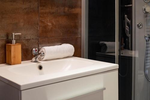 um lavatório de casa de banho com um rolo de papel higiénico em Mystery emplacement 1er em Annecy