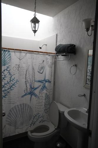 a bathroom with a toilet and a sink at Marineros Vallarta in Puerto Vallarta