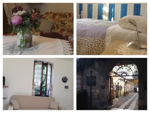 a collage of four pictures with a vase of flowers at Alla Tomba di Giulietta in Verona