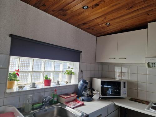 a kitchen with a sink and a microwave at mignon in Soumagne