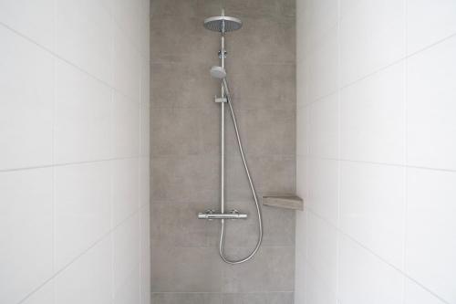 a shower with a shower head in a bathroom at Haus Seeadler 4 OG in Varel