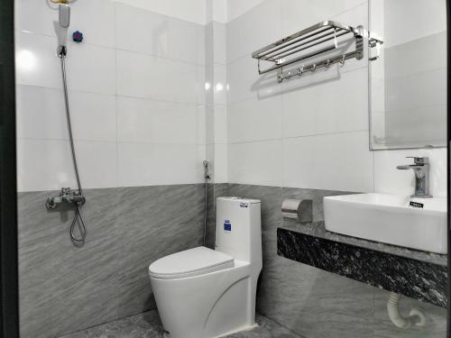 ein weißes Bad mit einem WC und einem Waschbecken in der Unterkunft An Thảo Ba Bể Hotel in Ba Be18