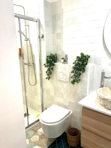 une salle de bain avec une douche, des toilettes et un lavabo dans l'établissement Cocon cosy hypercentre bordeaux, à Bordeaux