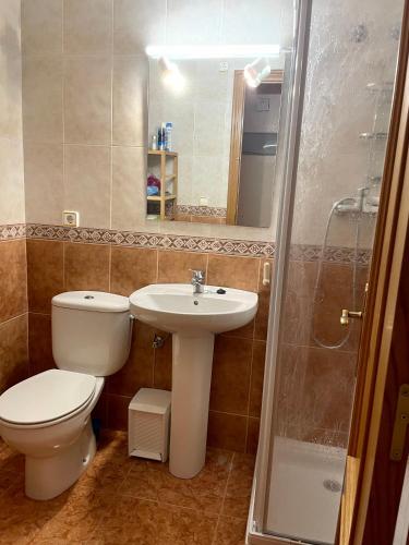 a bathroom with a toilet and a sink and a shower at Los Alamos Somhome in Peniscola