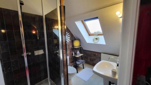 a bathroom with a shower and a sink at VILLA RAFFAELLA in Les Albres