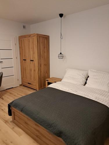 Ένα ή περισσότερα κρεβάτια σε δωμάτιο στο Apartamenty Zielony Liść