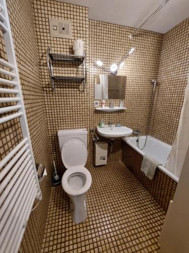 a bathroom with a toilet and a sink at Ferienwohnung 6 Bergblick in Sankt Gilgen