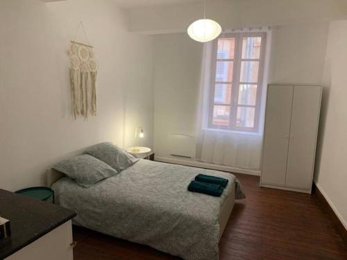 a small bedroom with a bed and a window at Spacieux T3 Hypercentre Proche Cathédrale in Albi