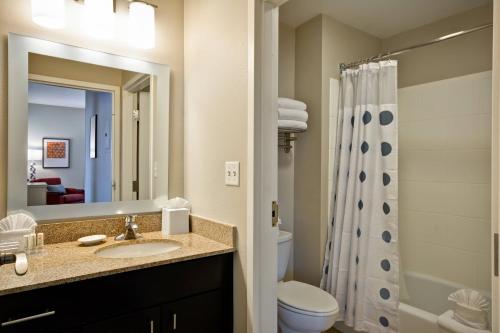 路易斯維爾的住宿－達拉斯/李維斯維爾廣場套房酒店，一间带水槽、卫生间和淋浴的浴室