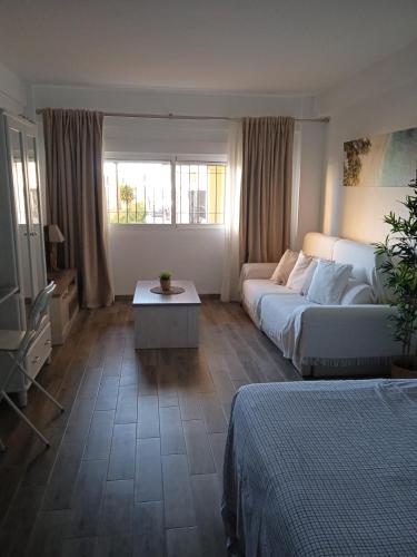 a living room with a couch and a table at FUENGIROLA PLAYA y PISCINA PERLA 2 ESTUDIO in Fuengirola