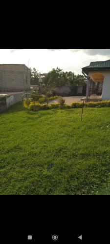 a green yard with an umbrella in the grass at Résidence le HAMEAU de BITENG in Yaoundé