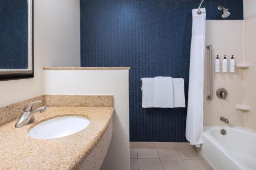 uma casa de banho com um lavatório, um chuveiro e uma banheira em Fairfield Inn & Suites Orlando Ocoee em Orlando