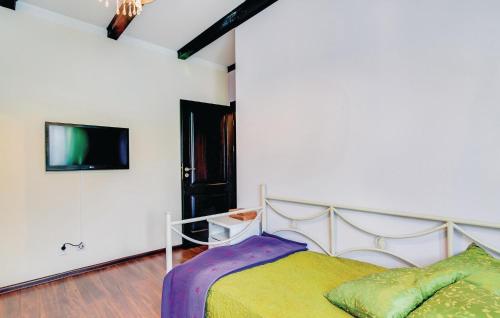 - une chambre avec un lit et une télévision murale dans l'établissement Pet Friendly Home In Bedzin With Kitchen, à Podamirowo