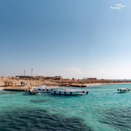 dois barcos na água ao lado de uma praia em Hurghada em Hurghada