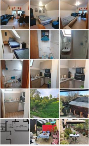 a collage of different pictures of different rooms at Fewo-hierundjetzt Lichtenhain bei Sebnitz am Malerweg in Lichtenhain