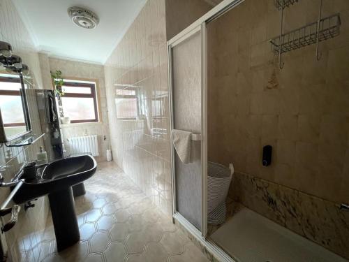 La salle de bains est pourvue d'une douche et d'un lavabo. dans l'établissement casa patricia, à Pontevedra