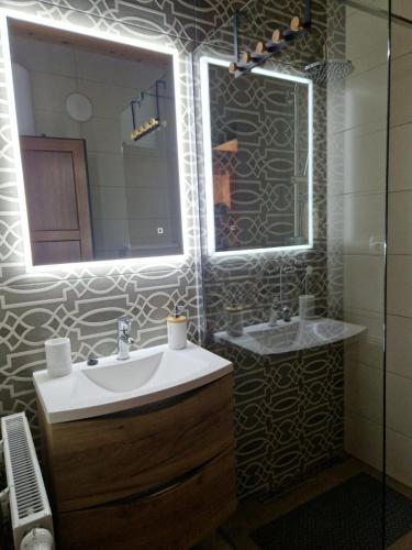 a bathroom with a sink and a mirror at Ruralna kuća za odmor - Bitunjac in Levanjska Varoš