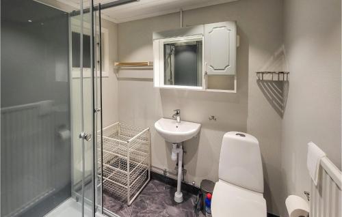 y baño con aseo, lavabo y ducha. en Amazing Home In Vetlanda With Wifi, en Vetlanda