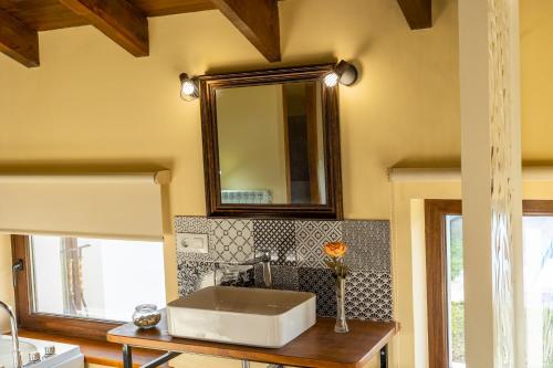 uma casa de banho com um lavatório e um espelho em Casona del Campo em Navia