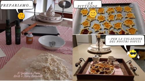 a collage of three pictures with a table with rice at B&B Il Giardino di Paola in Alliste