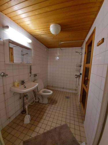 a bathroom with a toilet and a sink at Saunallinen kaksio in Tampere