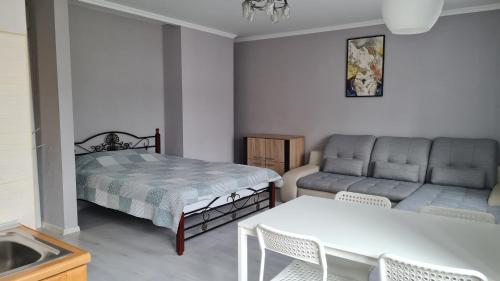 - un salon avec un lit et un canapé dans l'établissement Central Park, à Daugavpils