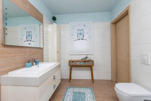 a bathroom with a white sink and a toilet at Villa Stari Punat in Sveti Petar u Šumi