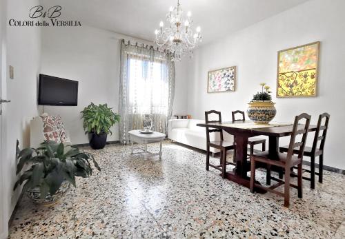 蒙蒂尼奧索的住宿－colori della versilia，客厅配有桌子和沙发