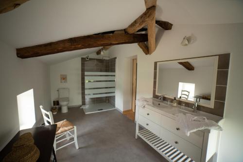 a bathroom with a sink and a large mirror at Le Clos Saint-Jean - Chambre d'hôte Lucky in Saint-Jean-de-Thurac