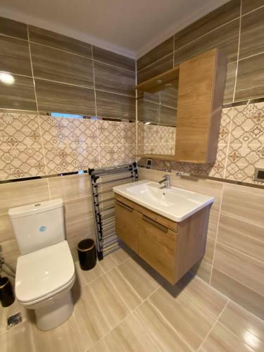 a bathroom with a toilet and a sink at Villa Maleyna in Kemer