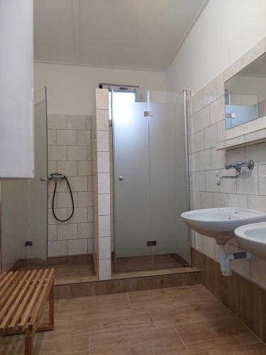 a bathroom with a shower and a sink at ZÁTOKA Živohošť - Chaty in Chotilsko