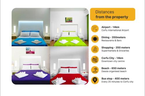 a collage of three pictures of a room with a bed at Emily Apartments Dassia in Dassia