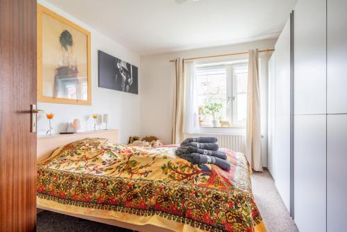 a bedroom with a bed and a window at Private Apartment in Hannover