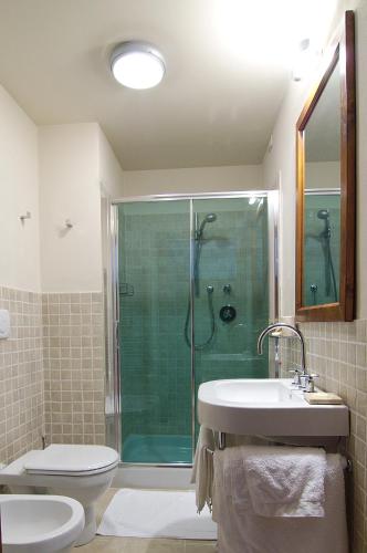 a bathroom with a shower and a sink and a toilet at Polidora in Laveno-Mombello