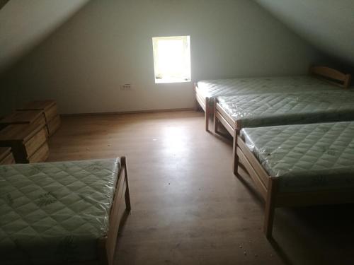 Zimmer im Dachgeschoss mit 2 Betten und einem Fenster in der Unterkunft apartma Burjuca in Ajdovščina