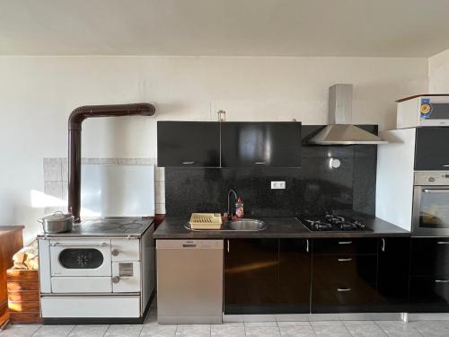 a kitchen with a stove and a sink at Kupres Desktop - mountain house in Kupres