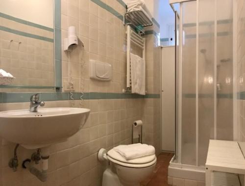 uma casa de banho com um lavatório, um WC e um chuveiro em Locanda San Cosimato em Roma