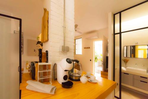 a kitchen with a counter with a blender on it at Modern apartment in City Centre in Seville
