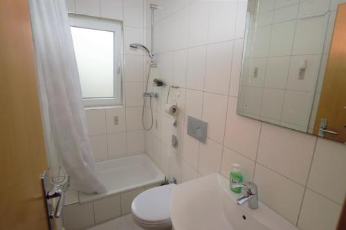 a bathroom with a toilet and a shower and a sink at Luxury Apartment in Stuttgart in Stuttgart